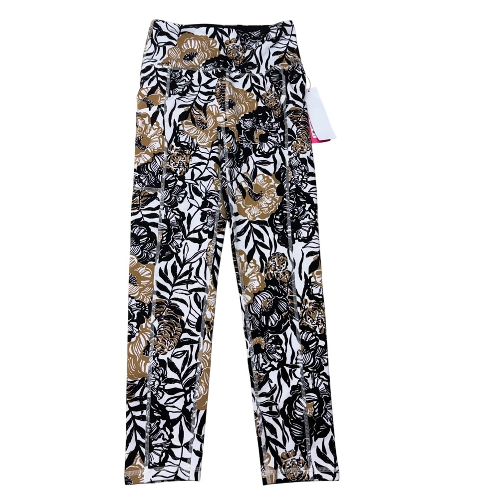 Lilly Pulitzer Luxletic Weekender HighRise Midi Leggings Peony Party Onyx XS NEW
